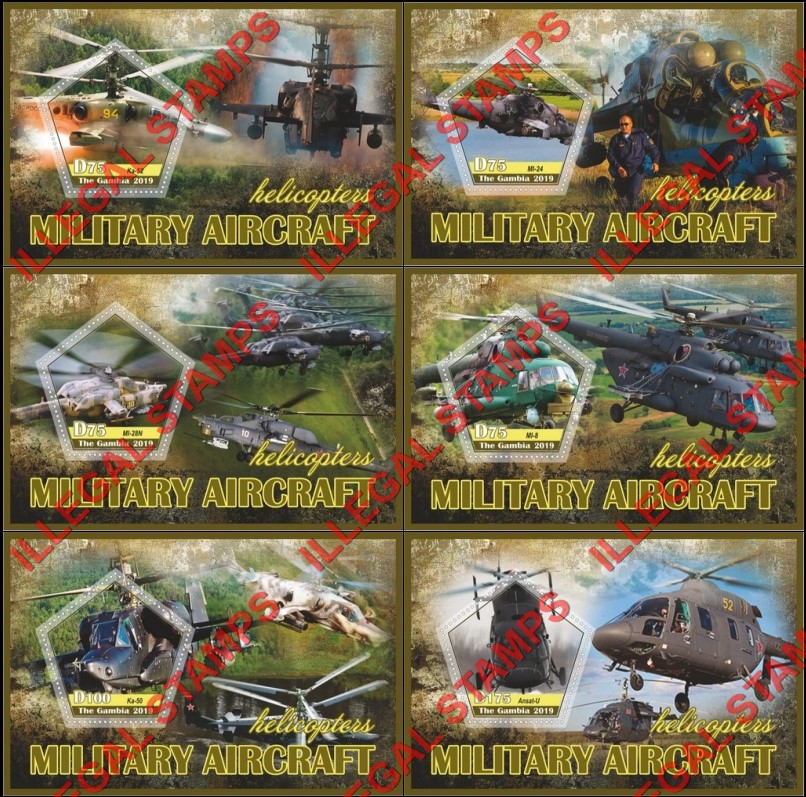 Gambia 2019 Military Aircraft Helicopters Illegal Stamp Souvenir Sheets of 1 Gambia 2019 Military Aircraft Helicopters Illegal Stamp Souvenir Sheets of 1