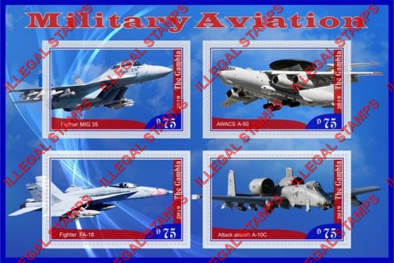 Gambia 2019 Military Aviation Illegal Stamp Souvenir Sheet of 4 Gambia 2019 Military Aviation Illegal Stamp Souvenir Sheet of 4