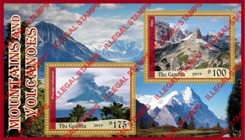 Gambia 2019 Mountains and Volcanoes Illegal Stamp Souvenir Sheet of 2 Gambia 2019 Mountains and Volcanoes Illegal Stamp Souvenir Sheet of 2