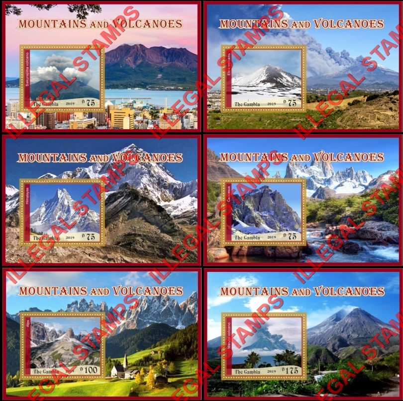 Gambia 2019 Mountains and Volcanoes Illegal Stamp Souvenir Sheets of 1 Gambia 2019 Mountains and Volcanoes Illegal Stamp Souvenir Sheets of 1
