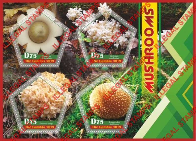 Gambia 2019 Mushrooms (different) Illegal Stamp Souvenir Sheet of 4 Gambia 2019 Mushrooms (different) Illegal Stamp Souvenir Sheet of 4