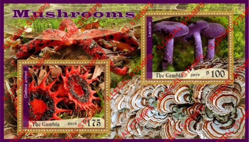 Gambia 2019 Mushrooms (second different) Illegal Stamp Souvenir Sheet of 2 Gambia 2019 Mushrooms (second different) Illegal Stamp Souvenir Sheet of 2