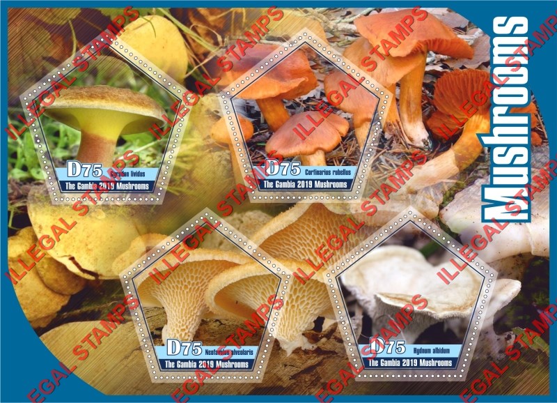 Gambia 2019 Mushrooms Illegal Stamp Souvenir Sheet of 4 Gambia 2019 Mushrooms Illegal Stamp Souvenir Sheet of 4