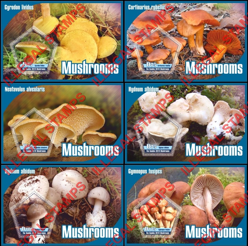 Gambia 2019 Mushrooms Illegal Stamp Souvenir Sheets of 1 Gambia 2019 Mushrooms Illegal Stamp Souvenir Sheets of 1