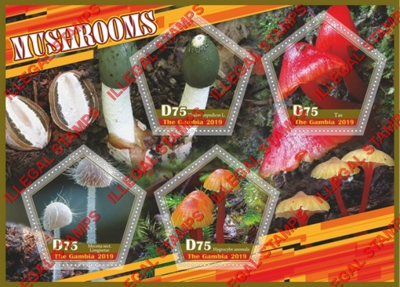 Gambia 2019 Mushrooms (third different) Illegal Stamp Souvenir Sheet of 4 Gambia 2019 Mushrooms (third different) Illegal Stamp Souvenir Sheet of 4
