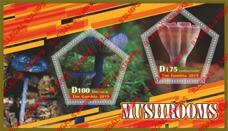 Gambia 2019 Mushrooms (third different) Illegal Stamp Souvenir Sheet of 2 Gambia 2019 Mushrooms (third different) Illegal Stamp Souvenir Sheet of 2