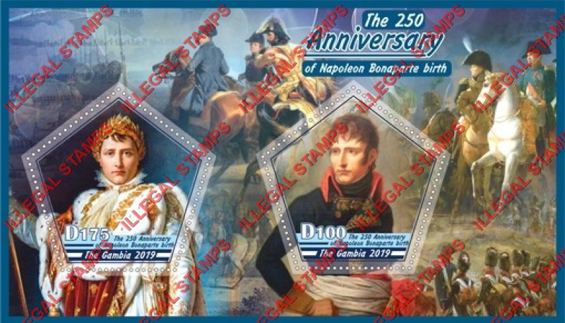 Gambia 2019 Napoleon Bonaparte 250th Birth Anniversary Illegal Stamp Souvenir Sheet of 2 Gambia 2019 Napoleon Bonaparte 250th Birth Anniversary Illegal Stamp Souvenir Sheet of 2