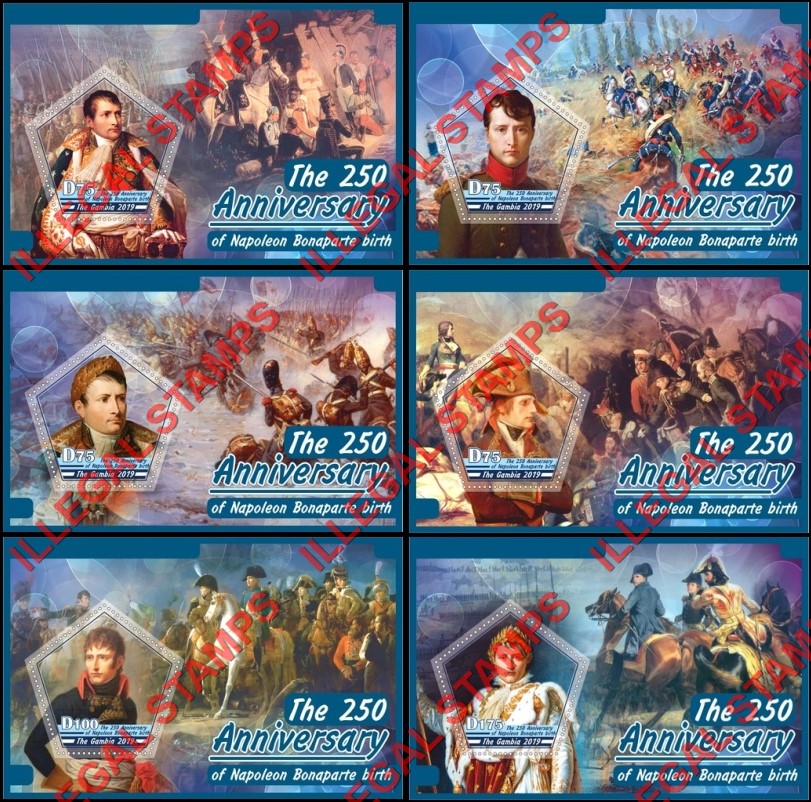 Gambia 2019 Napoleon Bonaparte 250th Birth Anniversary Illegal Stamp Souvenir Sheets of 1 Gambia 2019 Napoleon Bonaparte 250th Birth Anniversary Illegal Stamp Souvenir Sheets of 1