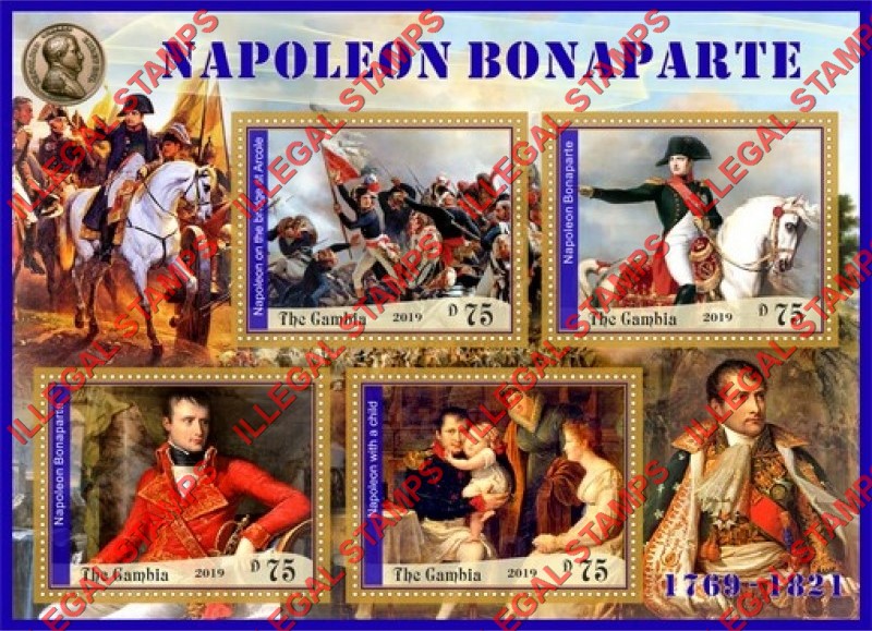 Gambia 2019 Napoleon Bonaparte Illegal Stamp Souvenir Sheet of 4 Gambia 2019 Napoleon Bonaparte Illegal Stamp Souvenir Sheet of 4