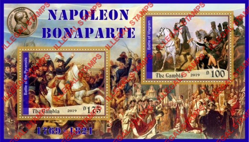 Gambia 2019 Napoleon Bonaparte Illegal Stamp Souvenir Sheet of 2 Gambia 2019 Napoleon Bonaparte Illegal Stamp Souvenir Sheet of 2
