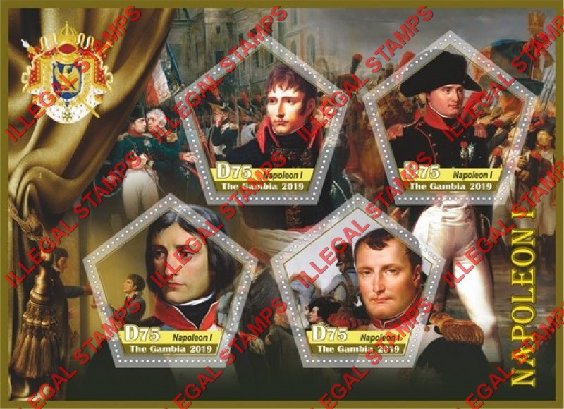 Gambia 2019 Napoleon Illegal Stamp Souvenir Sheet of 4 Gambia 2019 Napoleon Illegal Stamp Souvenir Sheet of 4