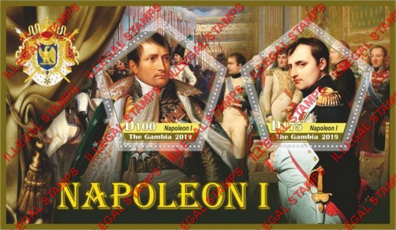 Gambia 2019 Napoleon Illegal Stamp Souvenir Sheet of 2 Gambia 2019 Napoleon Illegal Stamp Souvenir Sheet of 2