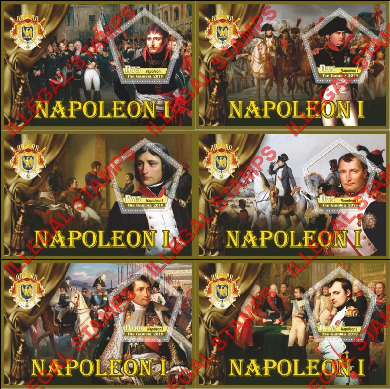 Gambia 2019 Napoleon Illegal Stamp Souvenir Sheets of 1 Gambia 2019 Napoleon Illegal Stamp Souvenir Sheets of 1