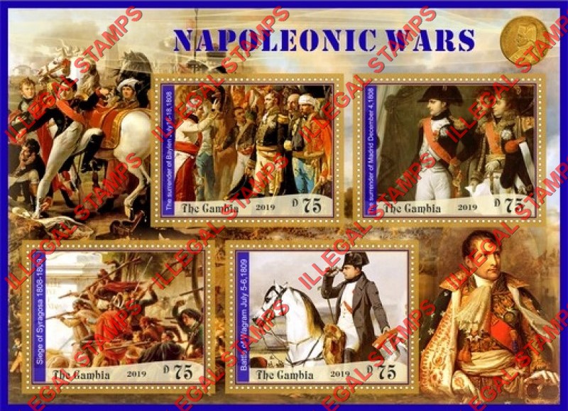 Gambia 2019 Napoleonic Wars Illegal Stamp Souvenir Sheet of 4 Gambia 2019 Napoleonic Wars Illegal Stamp Souvenir Sheet of 4