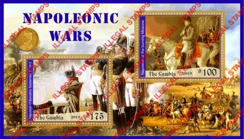 Gambia 2019 Napoleonic Wars Illegal Stamp Souvenir Sheet of 2 Gambia 2019 Napoleonic Wars Illegal Stamp Souvenir Sheet of 2