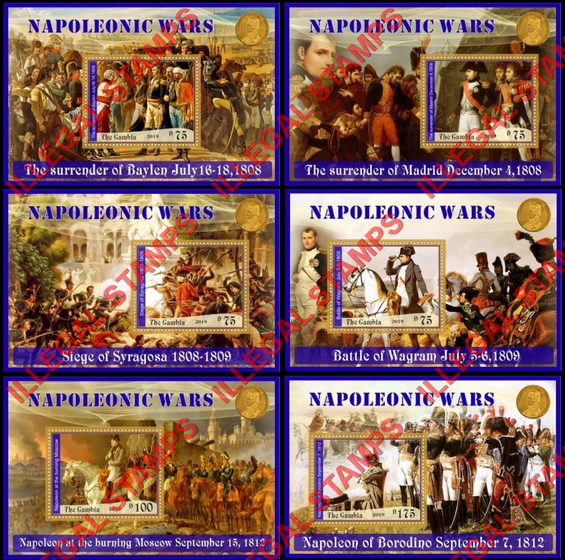 Gambia 2019 Napoleonic Wars Illegal Stamp Souvenir Sheets of 1 Gambia 2019 Napoleonic Wars Illegal Stamp Souvenir Sheets of 1
