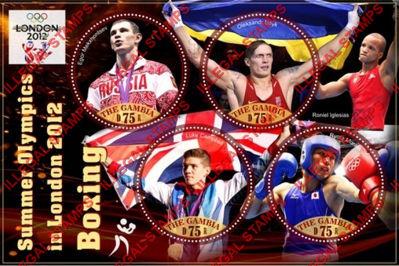 Gambia 2019 Olympic Games in London in 2012 Boxing Illegal Stamp Souvenir Sheet of 4 Gambia 2019 Olympic Games in London in 2012 Boxing Illegal Stamp Souvenir Sheet of 4