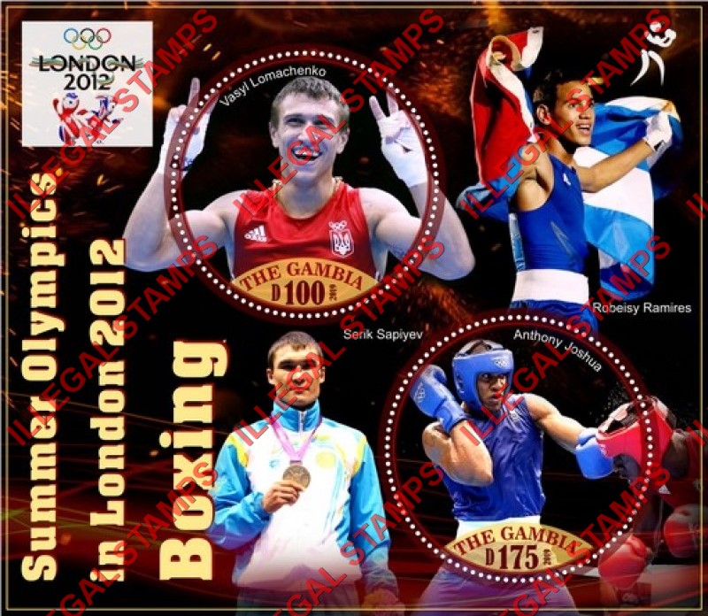 Gambia 2019 Olympic Games in London in 2012 Boxing Illegal Stamp Souvenir Sheet of 2 Gambia 2019 Olympic Games in London in 2012 Boxing Illegal Stamp Souvenir Sheet of 2