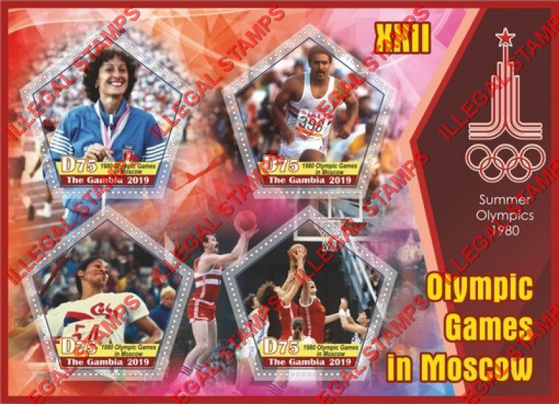 Gambia 2019 Olympic Games in Moscow in 1980 Illegal Stamp Souvenir Sheet of 4 Gambia 2019 Olympic Games in Moscow in 1980 Illegal Stamp Souvenir Sheet of 4