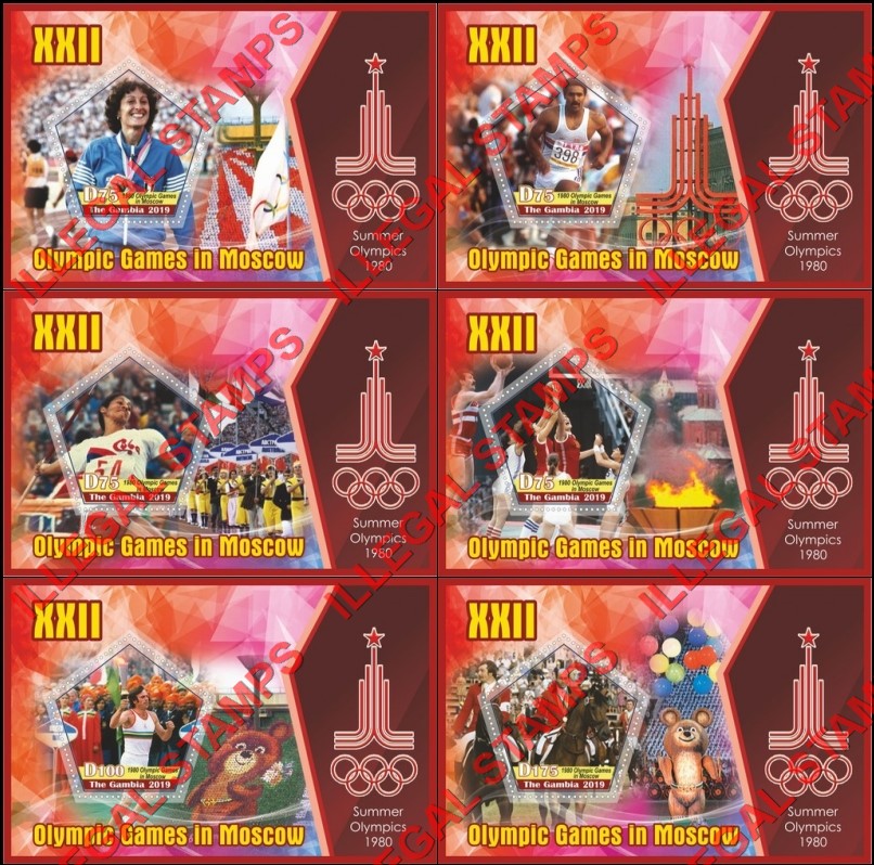 Gambia 2019 Olympic Games in Moscow in 1980 Illegal Stamp Souvenir Sheets of 1 Gambia 2019 Olympic Games in Moscow in 1980 Illegal Stamp Souvenir Sheets of 1