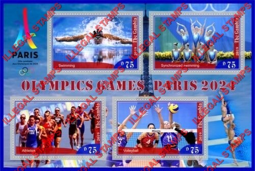 Gambia 2019 Olympic Games in Paris in 2024 Illegal Stamp Souvenir Sheet of 4 Gambia 2019 Olympic Games in Paris in 2024 Illegal Stamp Souvenir Sheet of 4