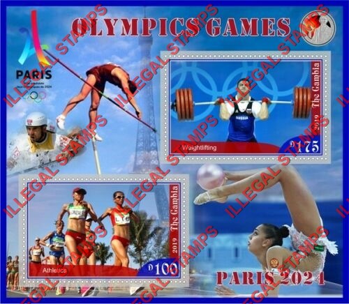 Gambia 2019 Olympic Games in Paris in 2024 Illegal Stamp Souvenir Sheet of 2 Gambia 2019 Olympic Games in Paris in 2024 Illegal Stamp Souvenir Sheet of 2