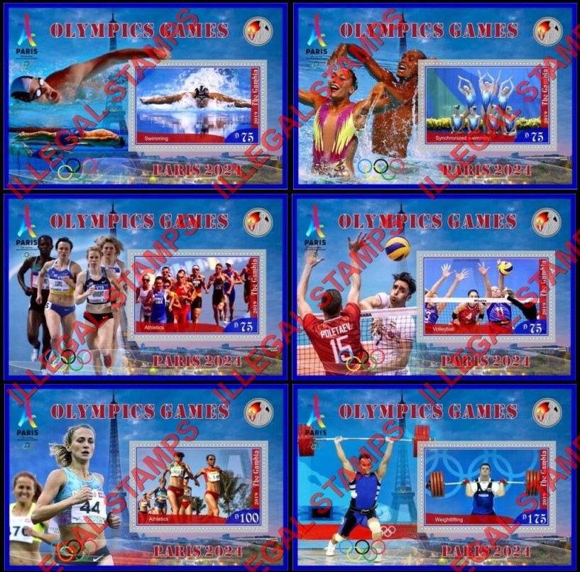 Gambia 2019 Olympic Games in Paris in 2024 Illegal Stamp Souvenir Sheets of 1 Gambia 2019 Olympic Games in Paris in 2024 Illegal Stamp Souvenir Sheets of 1