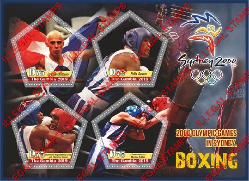 Gambia 2019 Olympic Games in Sydney in 2000 Boxing Illegal Stamp Souvenir Sheet of 4 Gambia 2019 Olympic Games in Sydney in 2000 Boxing Illegal Stamp Souvenir Sheet of 4