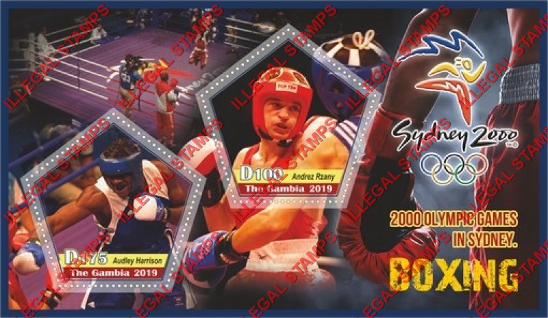 Gambia 2019 Olympic Games in Sydney in 2000 Boxing Illegal Stamp Souvenir Sheet of 2 Gambia 2019 Olympic Games in Sydney in 2000 Boxing Illegal Stamp Souvenir Sheet of 2