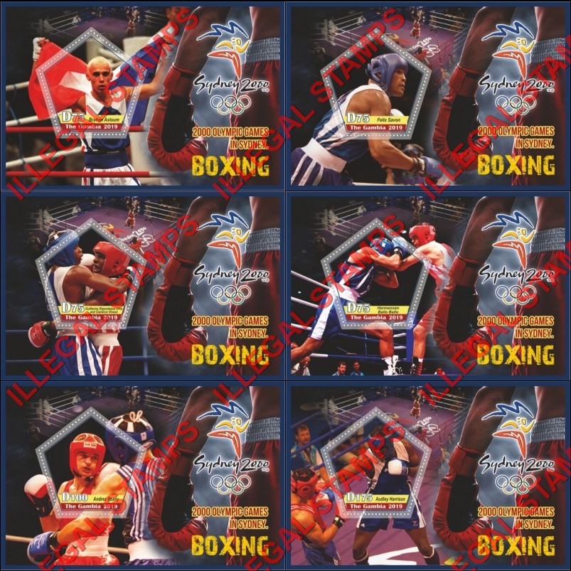 Gambia 2019 Olympic Games in Sydney in 2000 Boxing Illegal Stamp Souvenir Sheets of 1 Gambia 2019 Olympic Games in Sydney in 2000 Boxing Illegal Stamp Souvenir Sheets of 1
