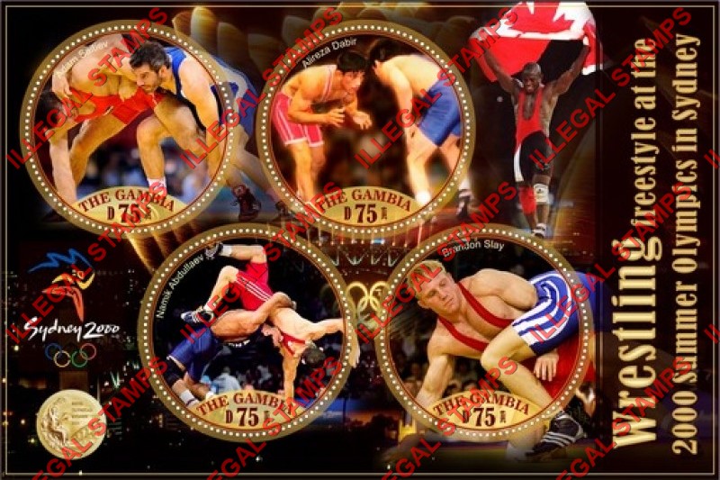 Gambia 2019 Olympic Games in Sydney in 2000 Wrestling Illegal Stamp Souvenir Sheet of 4 Gambia 2019 Olympic Games in Sydney in 2000 Wrestling Illegal Stamp Souvenir Sheet of 4