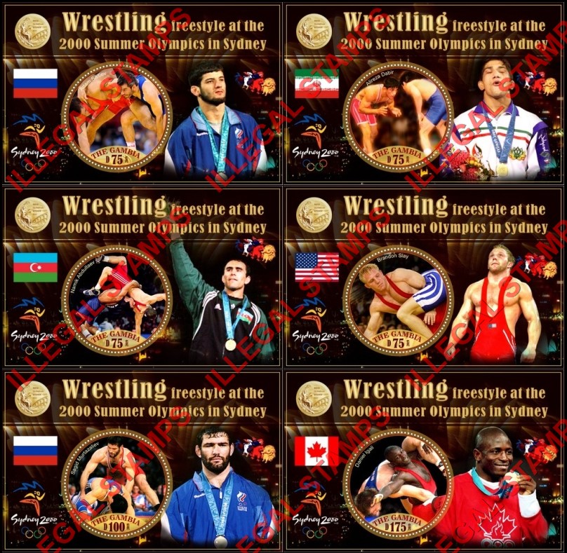 Gambia 2019 Olympic Games in Sydney in 2000 Wrestling Illegal Stamp Souvenir Sheets of 1 Gambia 2019 Olympic Games in Sydney in 2000 Wrestling Illegal Stamp Souvenir Sheets of 1