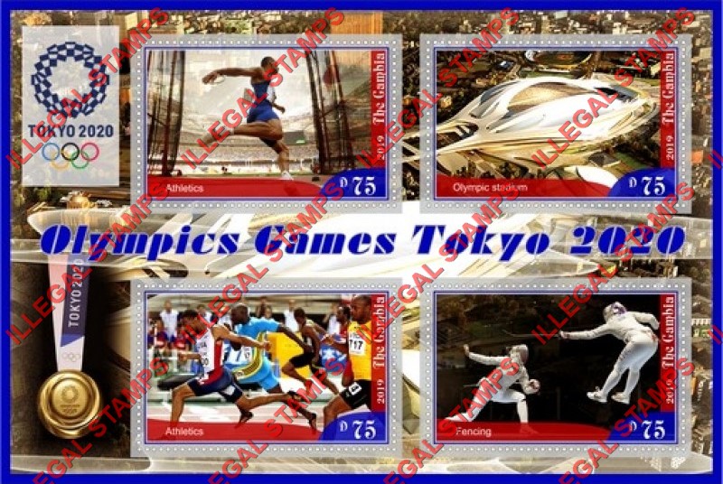 Gambia 2019 Olympic Games in Tokyo in 2020 (different) Illegal Stamp Souvenir Sheet of 4 Gambia 2019 Olympic Games in Tokyo in 2020 (different) Illegal Stamp Souvenir Sheet of 4