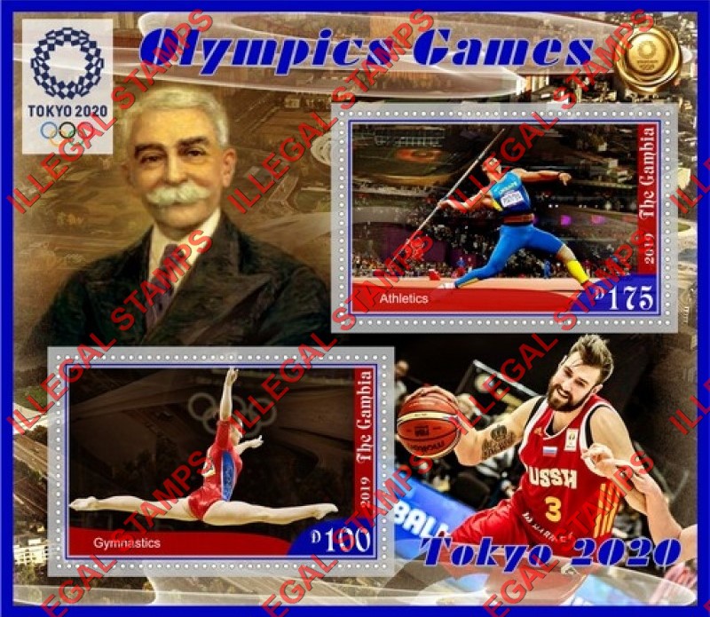 Gambia 2019 Olympic Games in Tokyo in 2020 (different) Illegal Stamp Souvenir Sheet of 2 Gambia 2019 Olympic Games in Tokyo in 2020 (different) Illegal Stamp Souvenir Sheet of 2