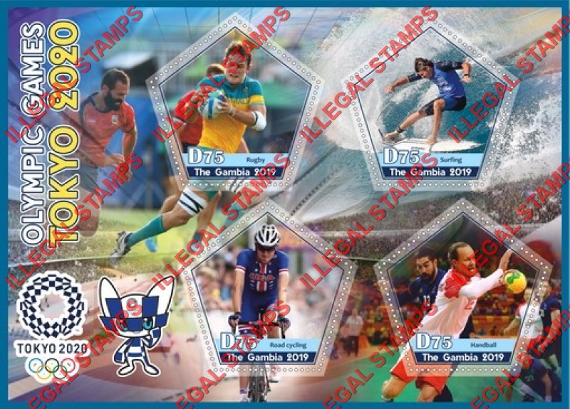 Gambia 2019 Olympic Games in Tokyo in 2020 Illegal Stamp Souvenir Sheet of 4 Gambia 2019 Olympic Games in Tokyo in 2020 Illegal Stamp Souvenir Sheet of 4