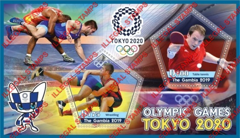 Gambia 2019 Olympic Games in Tokyo in 2020 Illegal Stamp Souvenir Sheet of 2 Gambia 2019 Olympic Games in Tokyo in 2020 Illegal Stamp Souvenir Sheet of 2