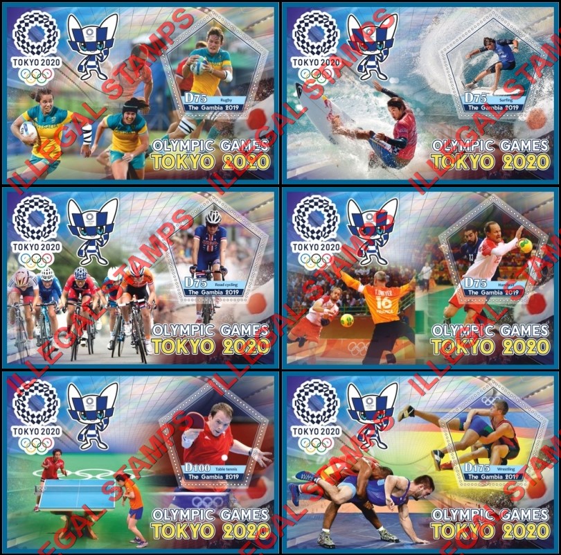 Gambia 2019 Olympic Games in Tokyo in 2020 Illegal Stamp Souvenir Sheets of 1 Gambia 2019 Olympic Games in Tokyo in 2020 Illegal Stamp Souvenir Sheets of 1
