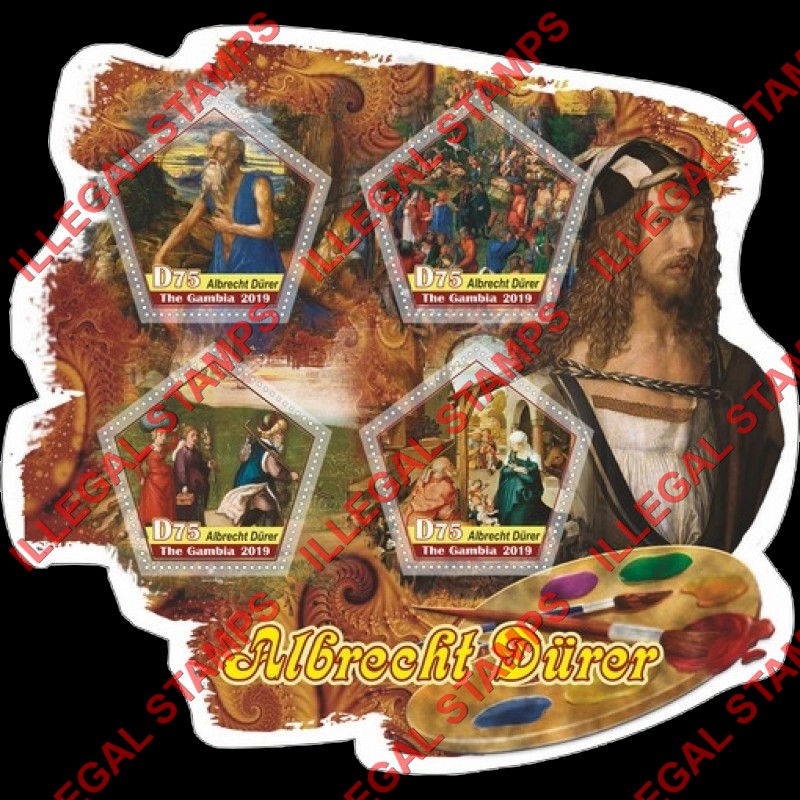 Gambia 2019 Paintings by Albrecht Durer Illegal Stamp Souvenir Sheet of 4 Gambia 2019 Paintings by Albrecht Durer Illegal Stamp Souvenir Sheet of 4
