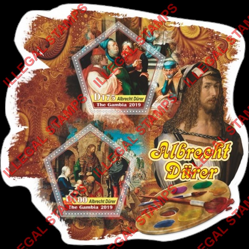 Gambia 2019 Paintings by Albrecht Durer Illegal Stamp Souvenir Sheet of 2 Gambia 2019 Paintings by Albrecht Durer Illegal Stamp Souvenir Sheet of 2