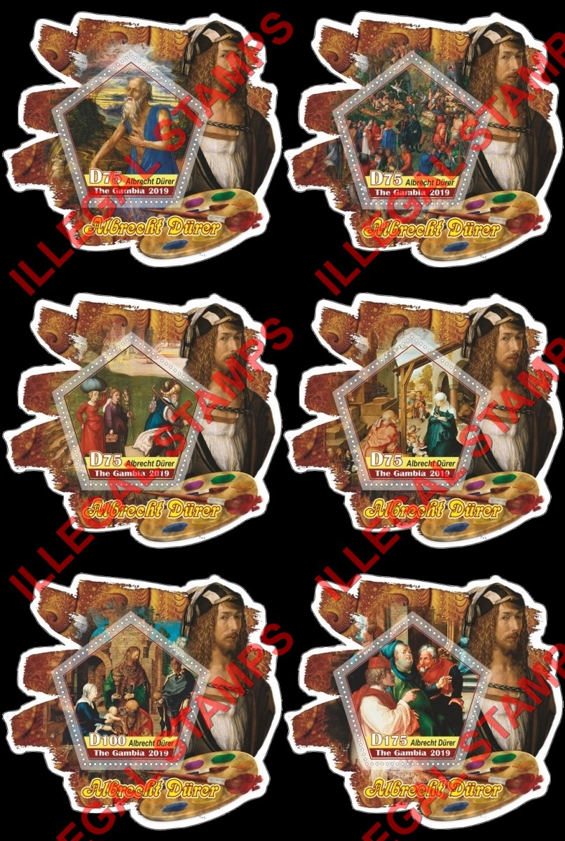 Gambia 2019 Paintings by Albrecht Durer Illegal Stamp Souvenir Sheets of 1 Gambia 2019 Paintings by Albrecht Durer Illegal Stamp Souvenir Sheets of 1