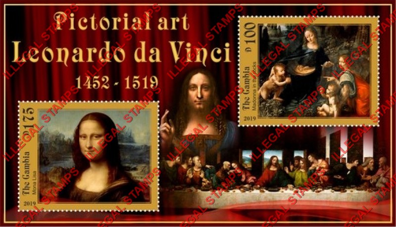 Gambia 2019 Paintings by Leonardo da Vinci (different) Illegal Stamp Souvenir Sheet of 2 Gambia 2019 Paintings by Leonardo da Vinci (different) Illegal Stamp Souvenir Sheet of 2