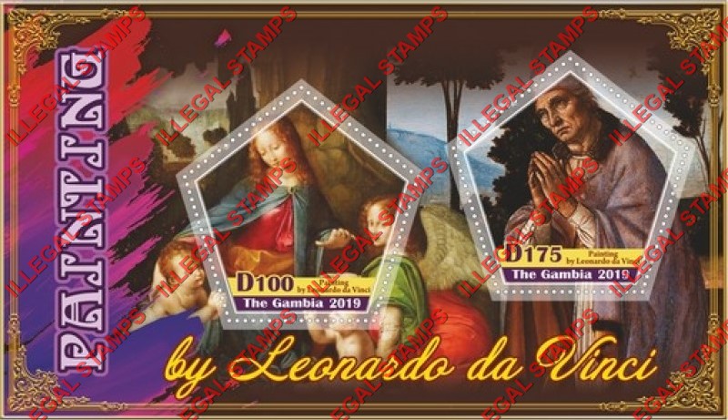 Gambia 2019 Paintings by Leonardo da Vinci Illegal Stamp Souvenir Sheet of 2 Gambia 2019 Paintings by Leonardo da Vinci Illegal Stamp Souvenir Sheet of 2