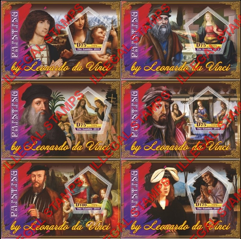 Gambia 2019 Paintings by Leonardo da Vinci Illegal Stamp Souvenir Sheets of 1 Gambia 2019 Paintings by Leonardo da Vinci Illegal Stamp Souvenir Sheets of 1