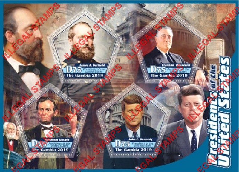 Gambia 2019 Presidents of the United States Illegal Stamp Souvenir Sheet of 4 Gambia 2019 Presidents of the United States Illegal Stamp Souvenir Sheet of 4