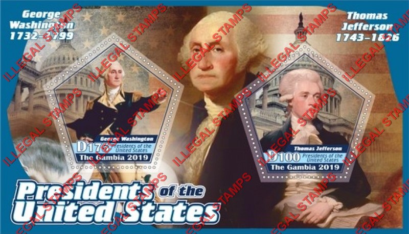 Gambia 2019 Presidents of the United States Illegal Stamp Souvenir Sheet of 2 Gambia 2019 Presidents of the United States Illegal Stamp Souvenir Sheet of 2