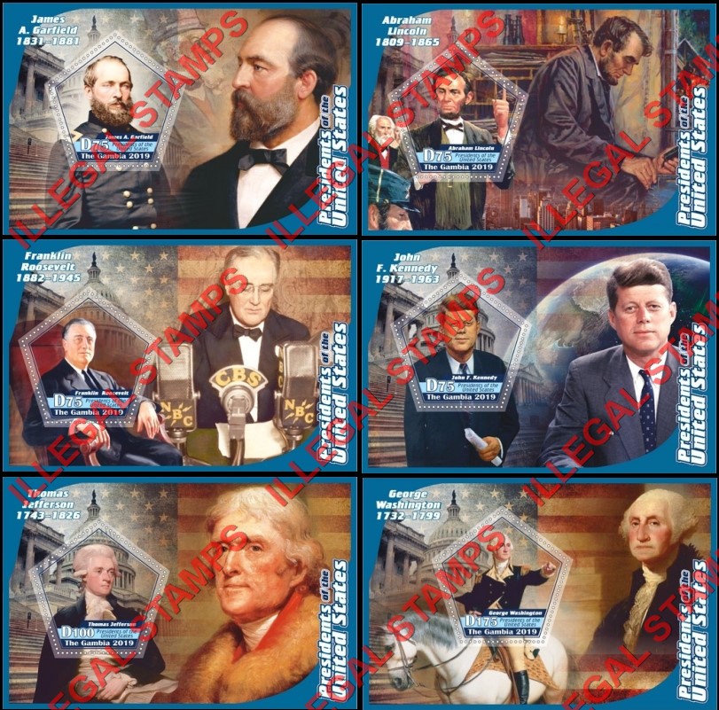 Gambia 2019 Presidents of the United States Illegal Stamp Souvenir Sheets of 1 Gambia 2019 Presidents of the United States Illegal Stamp Souvenir Sheets of 1