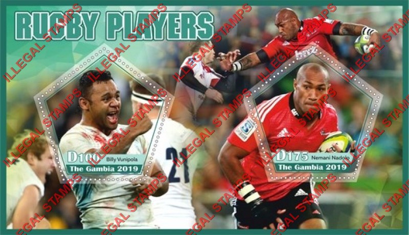 Gambia 2019 Rugby Players Illegal Stamp Souvenir Sheet of 2 Gambia 2019 Rugby Players Illegal Stamp Souvenir Sheet of 2