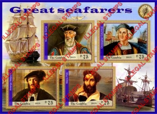Gambia 2019 Great Seafarers Illegal Stamp Souvenir Sheet of 4 Gambia 2019 Great Seafarers Illegal Stamp Souvenir Sheet of 4