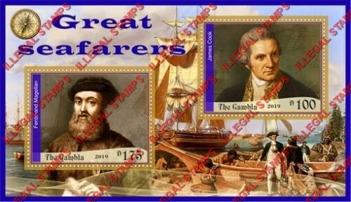 Gambia 2019 Great Seafarers Illegal Stamp Souvenir Sheet of 2 Gambia 2019 Great Seafarers Illegal Stamp Souvenir Sheet of 2