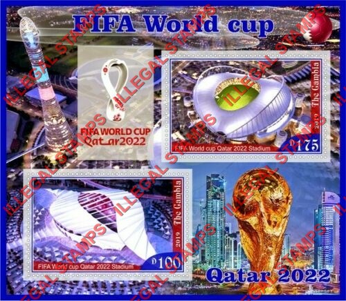 Gambia 2019 Soccer World Cup Qatar 2020 Stadiums Illegal Stamp Souvenir Sheet of 2 Gambia 2019 Soccer World Cup Qatar 2020 Stadiums Illegal Stamp Souvenir Sheet of 2